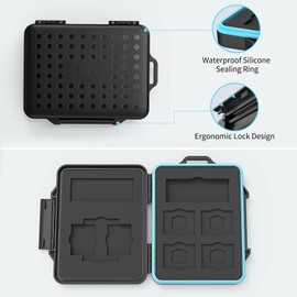 PHIXERO 12 Slots SD Card Case, SD Card Holder for 6 SD & 4 TF Micro SD Cards/ 1 CF Cards / 1 Card Readers, Memory Card Case, SD Card Storage, Waterproof Shock Resistant with Carabiner and Label