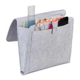 Relaxdays Bed Bag, for Hanging, 5 Compartments, Storage Bed & Sofa, Felt Bed Organiser, HBT 26 x 28 x 5 cm, Light Grey
