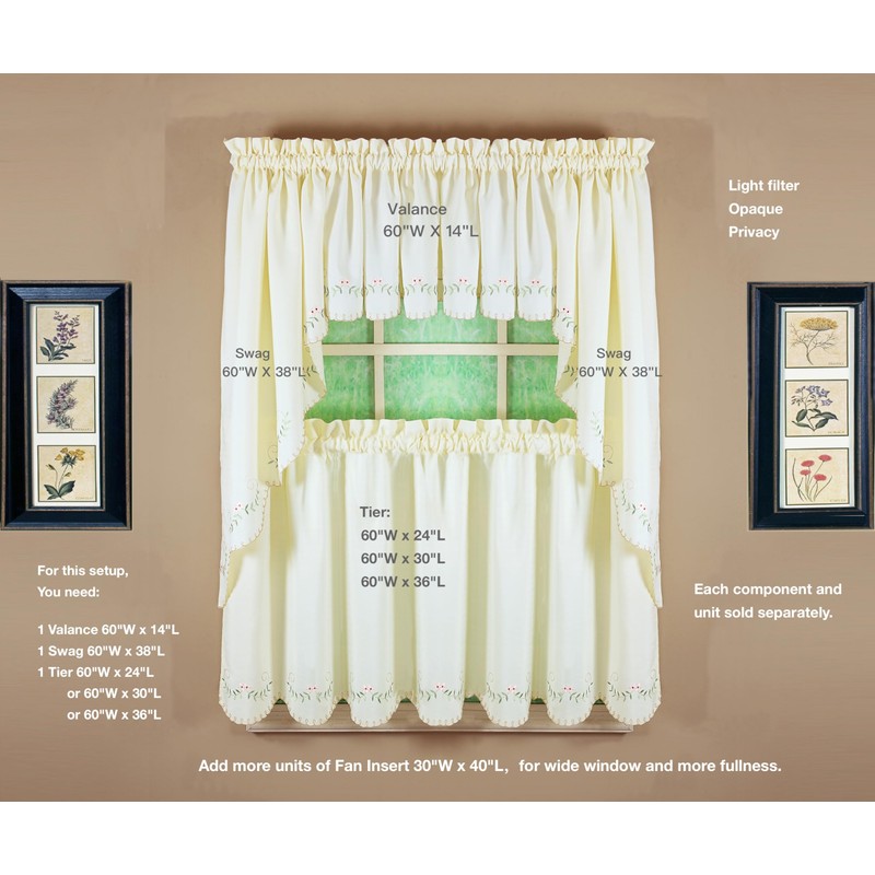 Today's Curtain, Forget-Me-Not Swag 38", Ecru/Rose, 60" W x 38"