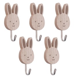 MOROBOR Wooden Animal Wall Hooks, 5pcs Rabbit Shape Hooks for Bedroom Kitchen Nursery Kids Room