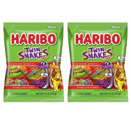 Haribo of America Twin Snakes Gummi Candy Sweet & Sour Flavors 5 Ounce (2-Packs)