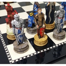 Medieval Times King Arthur Chess Set with 15" High Gloss Black & White Board