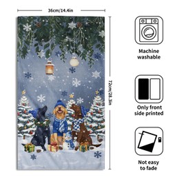Giwawa Winter Dog Towel Set of 2, Christmas Trees Snowman Presents Funny Puppy Decorative Hand Towels, Xmas Snow Scene Soft Microfiber Face Towel Washcloth for Bathroom Guest Gym Spa Hotel