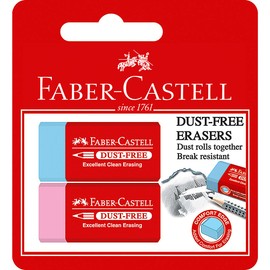 Faber-Castell Dust-Free Erasers, Blue and Pink Medium – Blister Pack of 2 (82-187194)