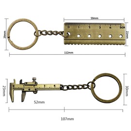 HATOOLHA® 2pcs Mini Tool Keychain, Vernier Caliper Ruler Key Chain Key Ring Antique Gold Tools Gift for Men Women