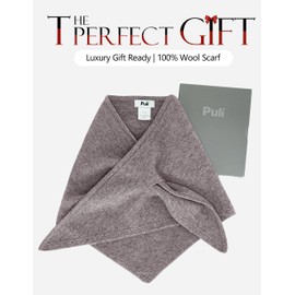 PULI Women's Taupe Melange 100% Wool Triangle Scarf Warm Neck Head Shawl Wraps Winter Fashion Accessories Gift Package