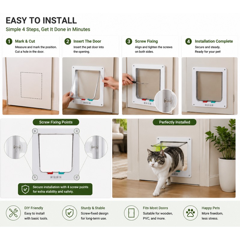 4-Way Locking Pet Door for Cats & Dogs – Secure