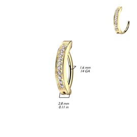 Pierced Owl 14GA F136 Implant Grade Titanium CZ Crystal Lined Hinged Curved Bar Belly Button Ring (Black/Vitrail Medium)