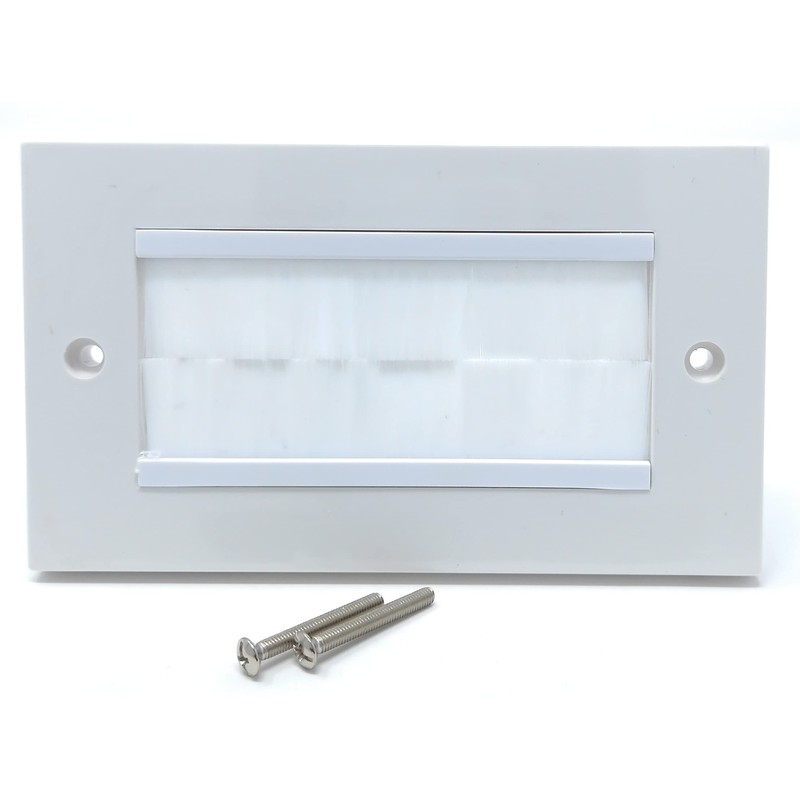 White Brush Plate Faceplate Wall Mounted Installation Tidy Cable Pass