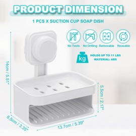 sourcing map 1Pcs Suction Cup Soap Dish, Removable and Reusable Wall Mounted Double Bar Soap Holder for Shower No-Drilling Sponge Holder for Bathroom Kitchen, White