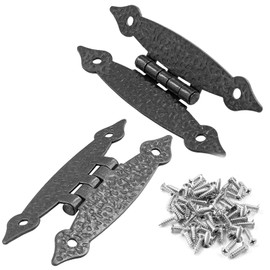 Waziaqoc 10Pcs H Cabinet Hinge, Antique Black Offset Hinge Hammercraft Flush Door Hinge Decorative Flat Hinges with Mounting Screws for Cabinet Closet Wooden Box, 3.5” x 1.5”