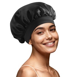 Zixsavk Silk Bonnet for Sleeping Women - Waterproof Shower & Sleep Hair Protector, Adjustable Silk Night Cap for Curly/Natural Hair