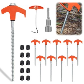 10 Stück Zeltheringe Schraube, 20cm Schraubheringe Camping, heringe erdnägel stabil, Zeltheringe zum Schrauben Sturmsicher, Heringe Camping mit Metallgewinde für harten Boden, Holz, Wald, Wiesen