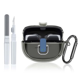Safety Lock Case for Bose Ultra Open Earbuds 2024, QINZAC Soft TPU Clear Case for Bose Ultra Open Shockproof Protection Cover for Bose Open Earbuds Accessories with Keychain & Cleaning Kit(Clear Grey)