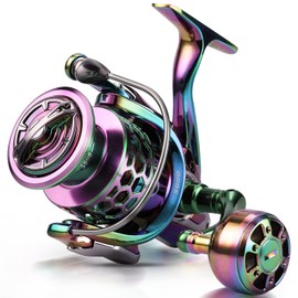 Sougayilang Fishing Reel, Colorful Aluminum Frame Spinning Reels with - 12+1 Stainless BB, Oversize Aluminum Handle for Saltwater or Freshwater Fishing- GSM5000
