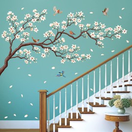 DECOWALL SG4-2213 Wall Sticker Birds on Tree Branch Blossoms Wall Sticker Flowers Wall Sticker Living Room Bedroom Sofa Background Wall Decoration