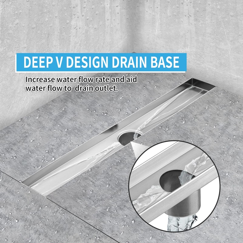 BAUNVB Linear Shower Drain 24 Inch, Professional Brushed SUS-304 Stainless