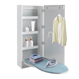 Ironing Board Cabinet, 34.3X12.6 Wall Mounted Ironing Hanging Cabinet Foldable Built-in Swivel Board with Mirror for Pantry, Studio, Tiny Apartment