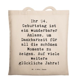 Mr. & Mrs. Panda Tragetasche Spruch 94. Geburtstag - Geschenk, Feiern, Erinnerungsgeschenk, Jutetasche, liebevolle Handarbeit, Liebe, Einkaufstüte,