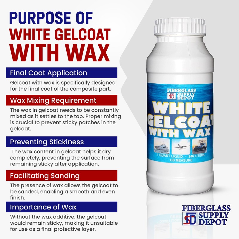 Fiberglass Supply Depot White Gelcoat with Wax – UV-Resistant Marine