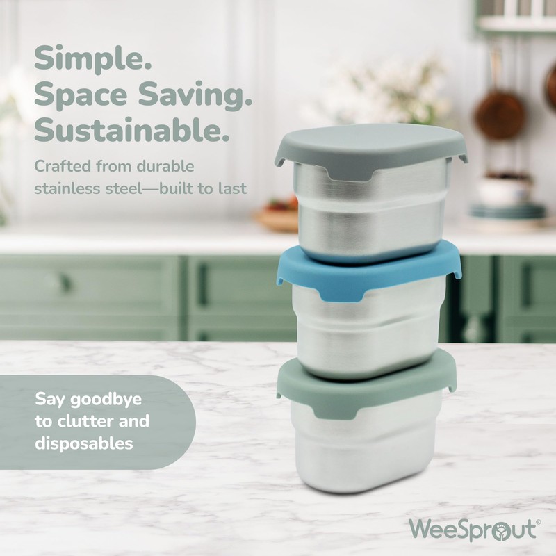 WeeSprout Stainless Steel Dip Containers with Leakproof Silicone Lids -