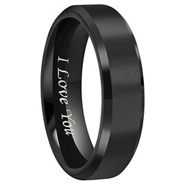 CROWNAL 4mm 6mm 8mm Black Titanium Wedding Couple Bands Rings Men Women Matte Finish Beveled Edges Engraved I Love You Comfort Fit Size 4 To 16 (6mm,10)