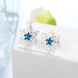 Snowflake Earrings for Women 925 Sterling Silver Snowflake Stud Earrings Winter Party Christmas Jewelry for Women