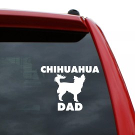 Black Heart Decals & More Long-haired Chihuahua Dog Dad Vinyl Decal Sticker | Color: White | 5 inch Tall