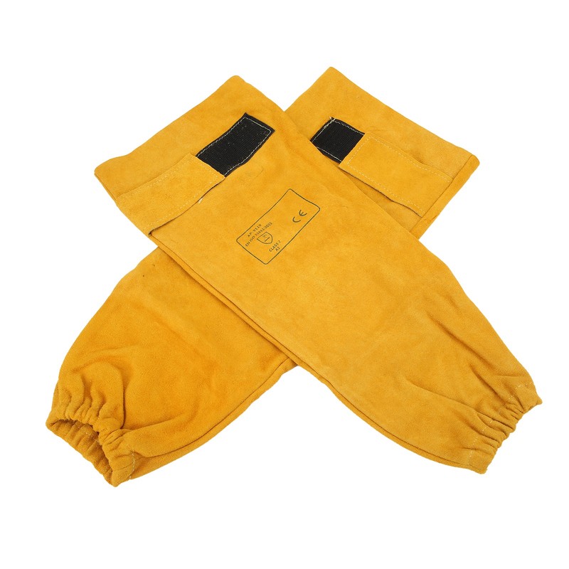Pair Welding Sleeve Cowhide Wearproof Heat Resistant Golden Yellow for