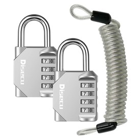 Disecu 4 Digit Combination Lock Outdoor Waterproof Padlock with Steel Cable for Gym Locker, Sports Locker, Helmet, Gate, Fence, Luggage, Bike (Silver, Pack of 2 Padlocks)