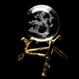 Dragon Crystal Ball approx. 46mm Dragon God Zodiac Sign Year of the Dragon Figurine Artificial Crystal Round Bead with Stand New Year Amulet Carving Ornament Dragon Year Power Stone