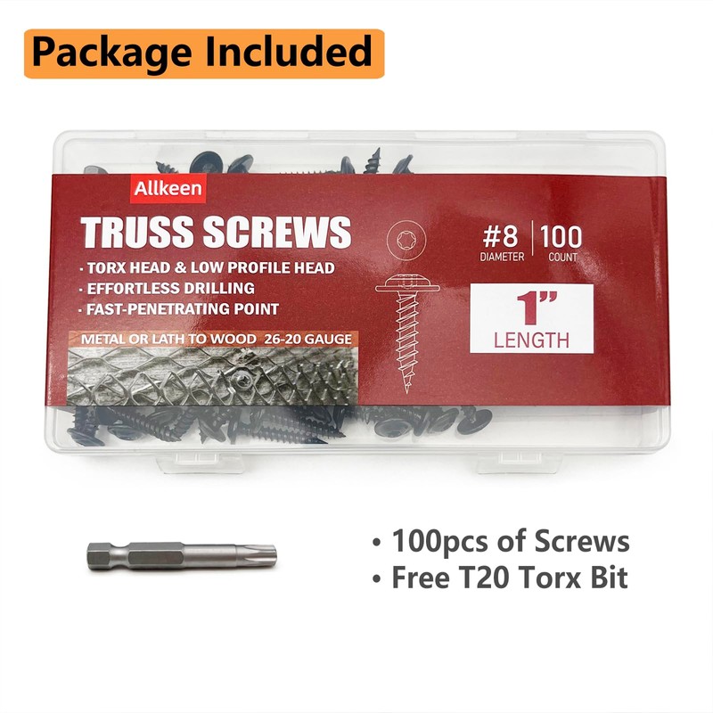 Allkeen (100 pcs) #8×1" T20 Torx Head Wood Screws Self