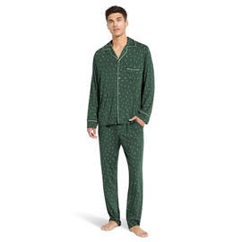 Eberjey William Printed PJ Set Winterpine Forest Green/Ivory MD