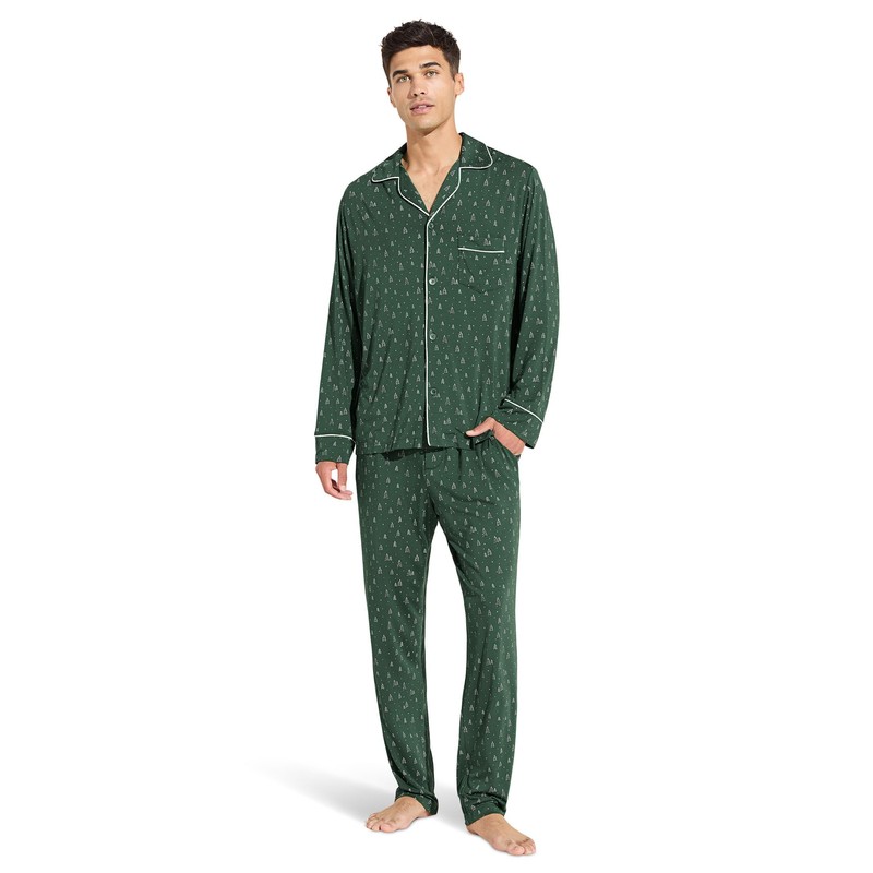 Eberjey William Printed PJ Set Winterpine Forest Green/Ivory MD