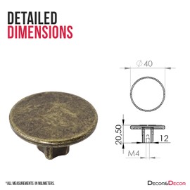 Decoranddecor Vesta - 40mm Round Kitchen Cabinet Furniture Knob Zinc Alloy (2 Pack, Antique Brass)