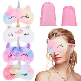 Firtink Pack of 4 Sleeping Masks, Universal for Adults and Children, Sleeping Mask, Children Girls, Eye Mask, Sleeping Mask, Unicorn Eye Mask for Rest, Sleep or Masquerade