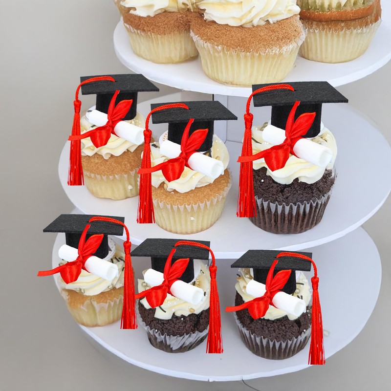 Gyufise 24Pcs 3D 2025 DIY Graduation Cap Cupcake Toppers and
