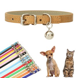 Khaki XXS Dog Collar with Bell, Faux Leather Kitten Collar with Bells Pu Basic Boy Dog Collars for XXS XSmall Small Medium Pet Male Dogs Little Cats Tiny Animal, XXSmall