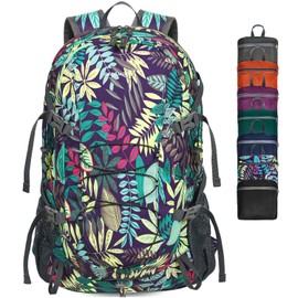 BECOJADDE Hiking Backpack Men Women 40L Ultralight Foldable Backpack Waterproof Travel Backpack Trekking Backpack with Wet Compartment for Hiking, Travel, Cycling and Climbing, Rainforest, Daypack