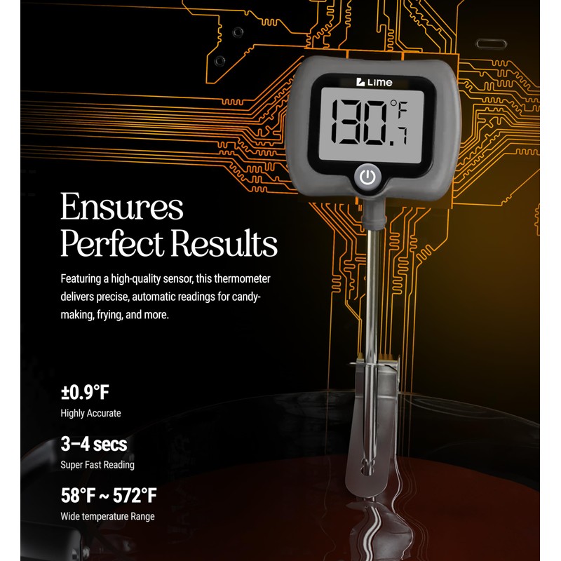Digital Candy Thermometer with Pot Clip, 10" Long Stainless Steel