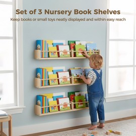 NIMBLOOM 3PCS Nursery Book Shelves for Kids Rooms - 32 Inches Floating Wall Bookshelves, Space-Saving Nursery Shelves with Beads Design Ideal for Bedroom, Living Room and Study Room