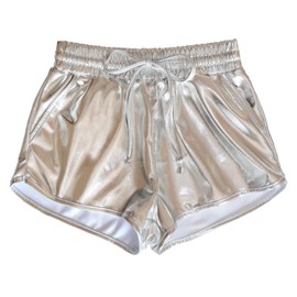 Girls Metallic Shorts Shiny Dance Hot Pants Shorts Sparkle Glitter Gymnastics Outfits Sliver 10-11 Years