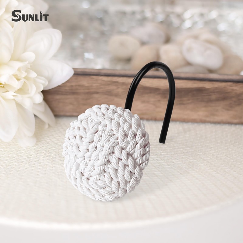 Sunlit Boho Knots Shower Curtain Hooks, Home Decorative White Shower