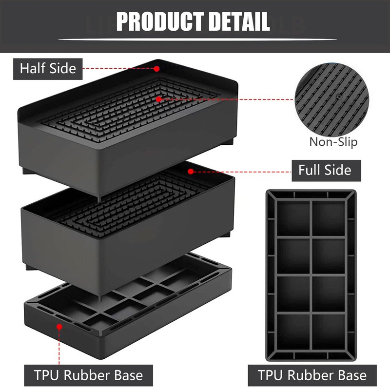 Rectangular Bed Risers, 7.6 cm, Durable, Adjustable Furniture Risers, Non-Slip,
