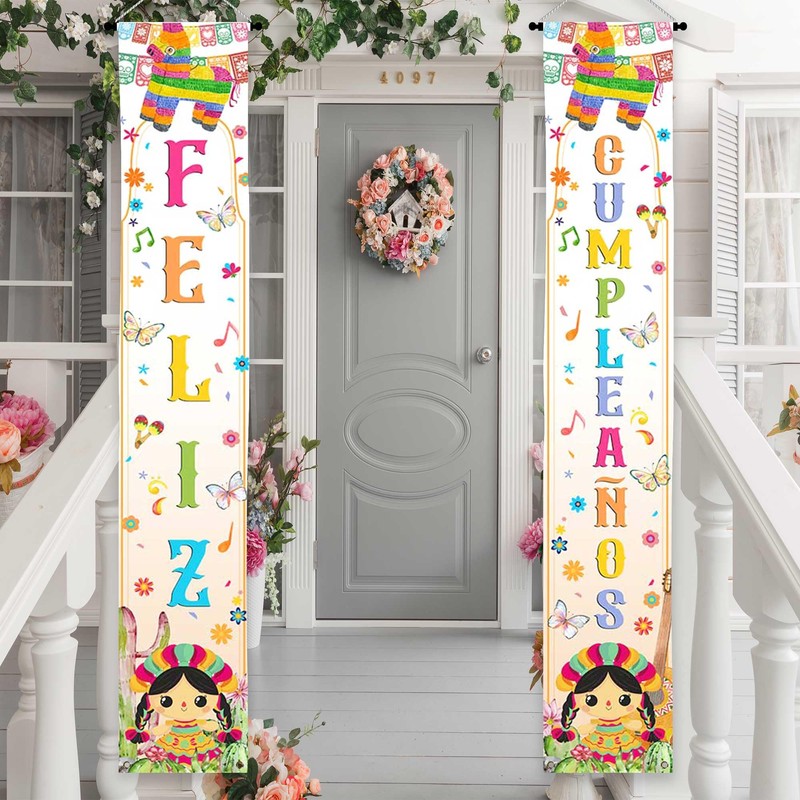 Lofaris Mexican Girl Birthday Banner - Feliz Cumpleaños Cactus Party