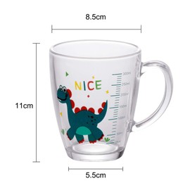 Tumbler with Straw and Lid Kids Cups Water Glasses with Handle Measuring Scale Iced Milk Juice Travel Mug Domestic Reusable Eco-Friendly Cups for Girls Boys Adults 300ML (Dinosaur)