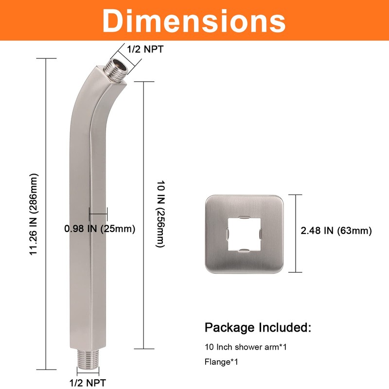 HarJue Shower Arm with Flange and Teflon Tape, Wall Mounted