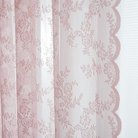 Deeprove - Juego de 2 paneles de cortinas de encaje rosa de 84 pulgadas de largo, color rubor, transparente floral, bordado, estilo clásico, para cuarto de bebé, recámara de bebé, bolsillo para barra, 57 pulgadas de ancho x 84 pulgadas de largo