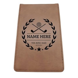 Golf Scorecard Holder (10 Fun Options) Add Golfers Name & Year! | Grey or Brown Leather | Perfect Golf Gift | Fathers Day, Birthday Present (TEE-RIFIC DAD, Brown)