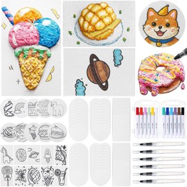 Humyoun 68 Pcs Magic Foam Texture Painting Kit Magic Puffy Paint Include 50 Pcs Foam Texture Paper 12 Colors Markers and 6 Water Brush for DIY Painting Art Supplies